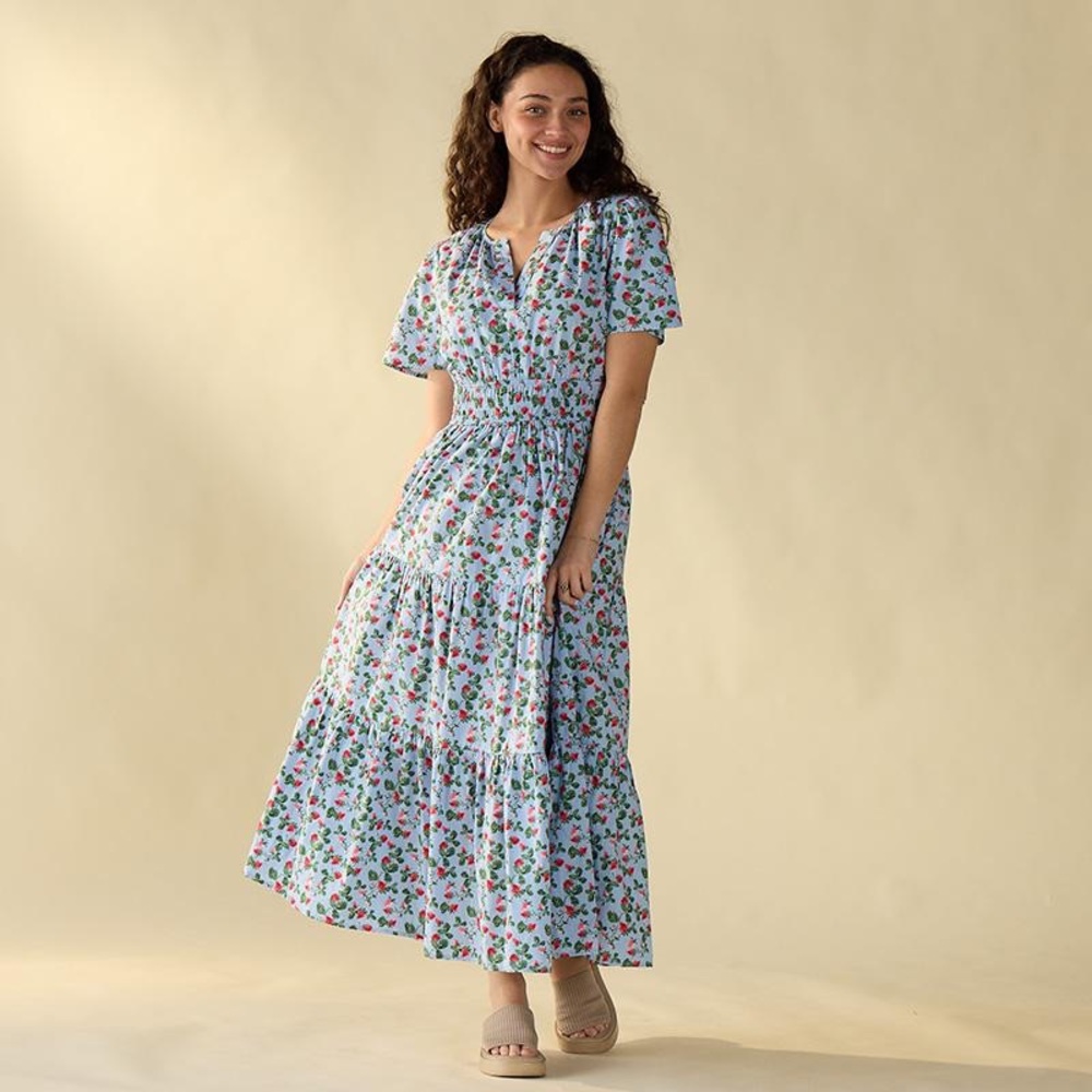 Kate and Sam Cracker Barrel STRAWBERRY PRINT TIER BLUE DRESS Small